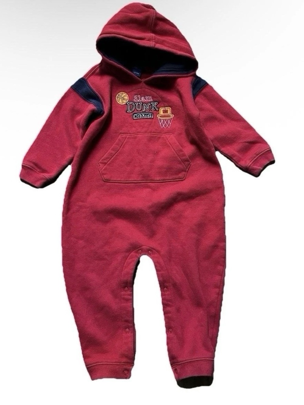 OshKosh B'gosh Red Hooded Baby Footie with Basketball Embroidery
